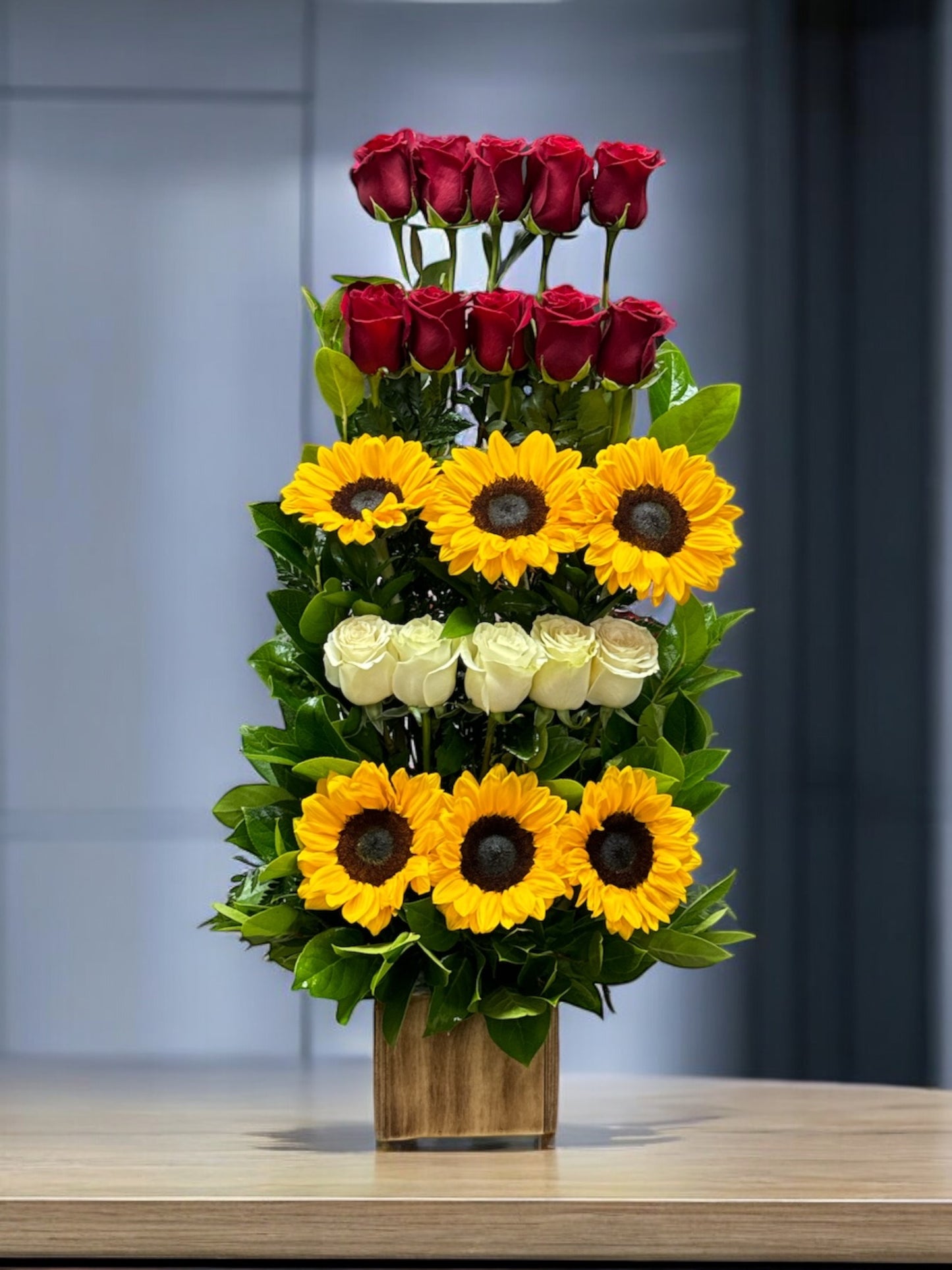 Beautiful Arrangement of premium roses and Ecuadorian Sunflowers image 0