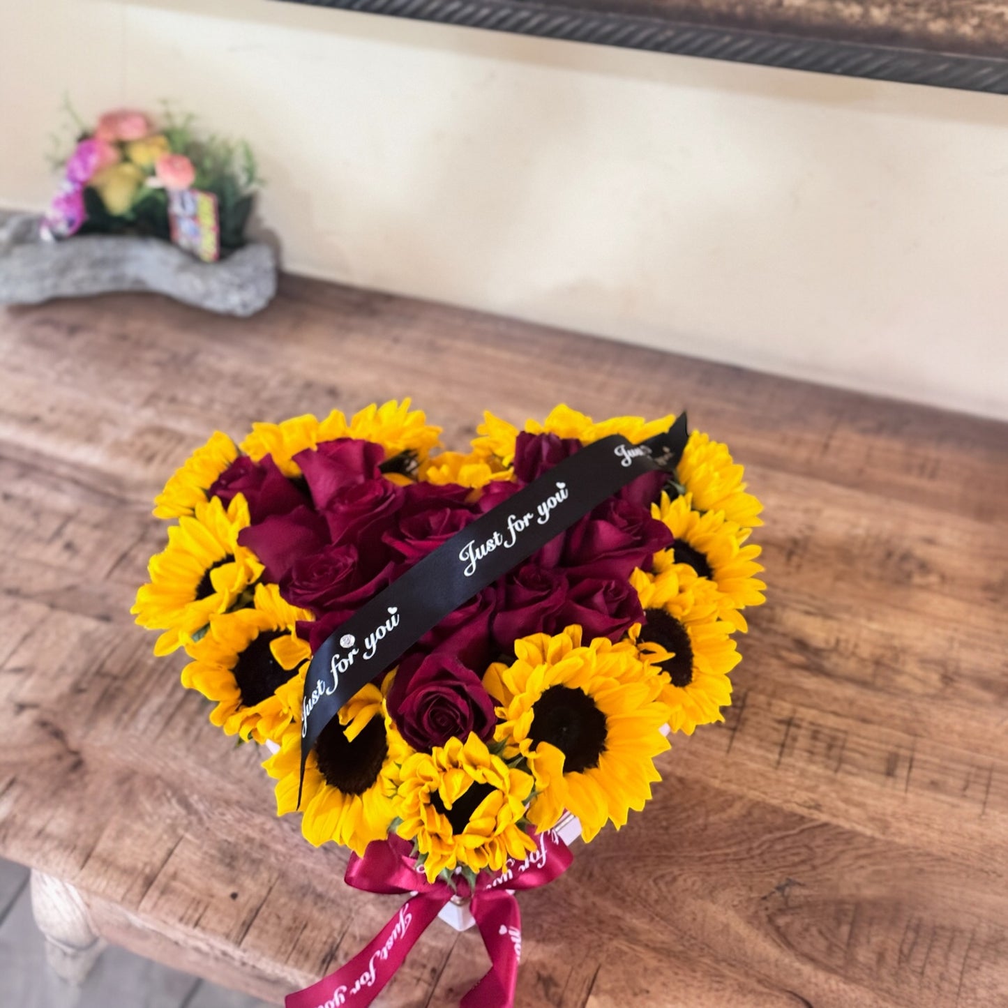 Sunflower and Roses Arrangement of a heart shaped image 2