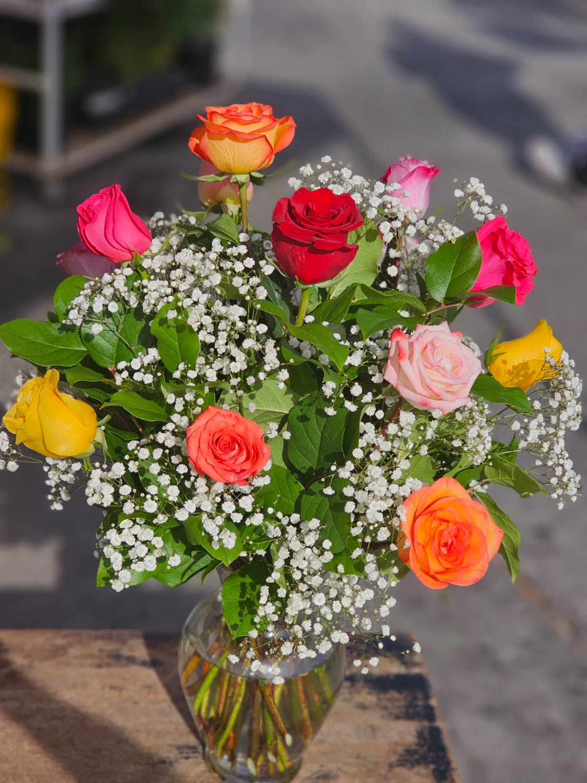 Gorgeous 13 Premium Assorted Roses in a Vase image 1