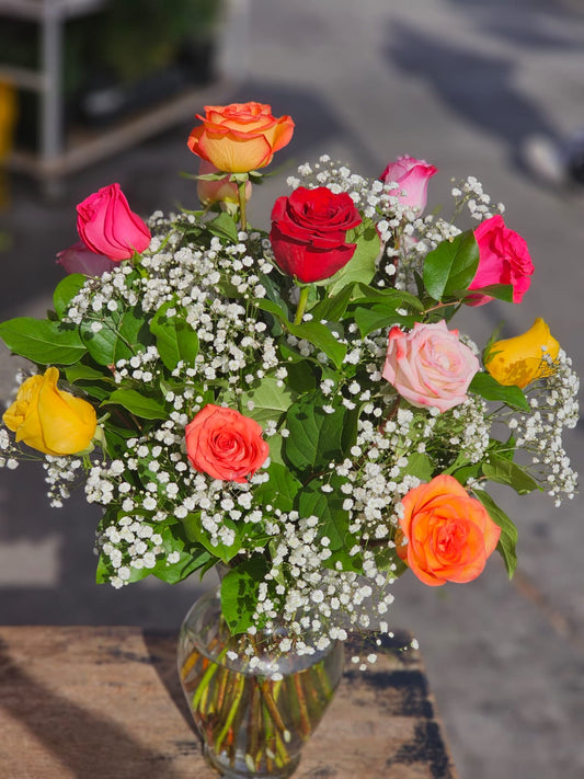 Gorgeous 13 Premium Assorted Roses in a Vase image 1