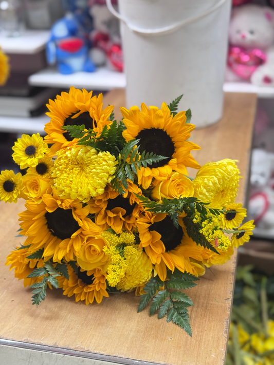 Sunflowers and roses plus yellow moms flowers image 1