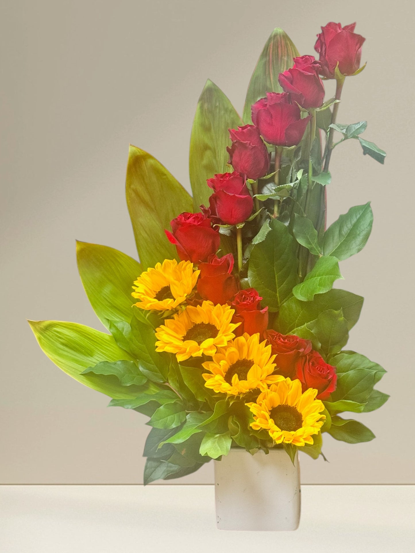 Roses and sunflowers arrangement image 2