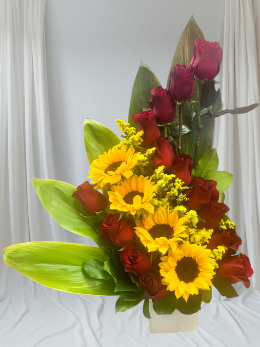 Premium Sunflowers and Roses arrangement image 1