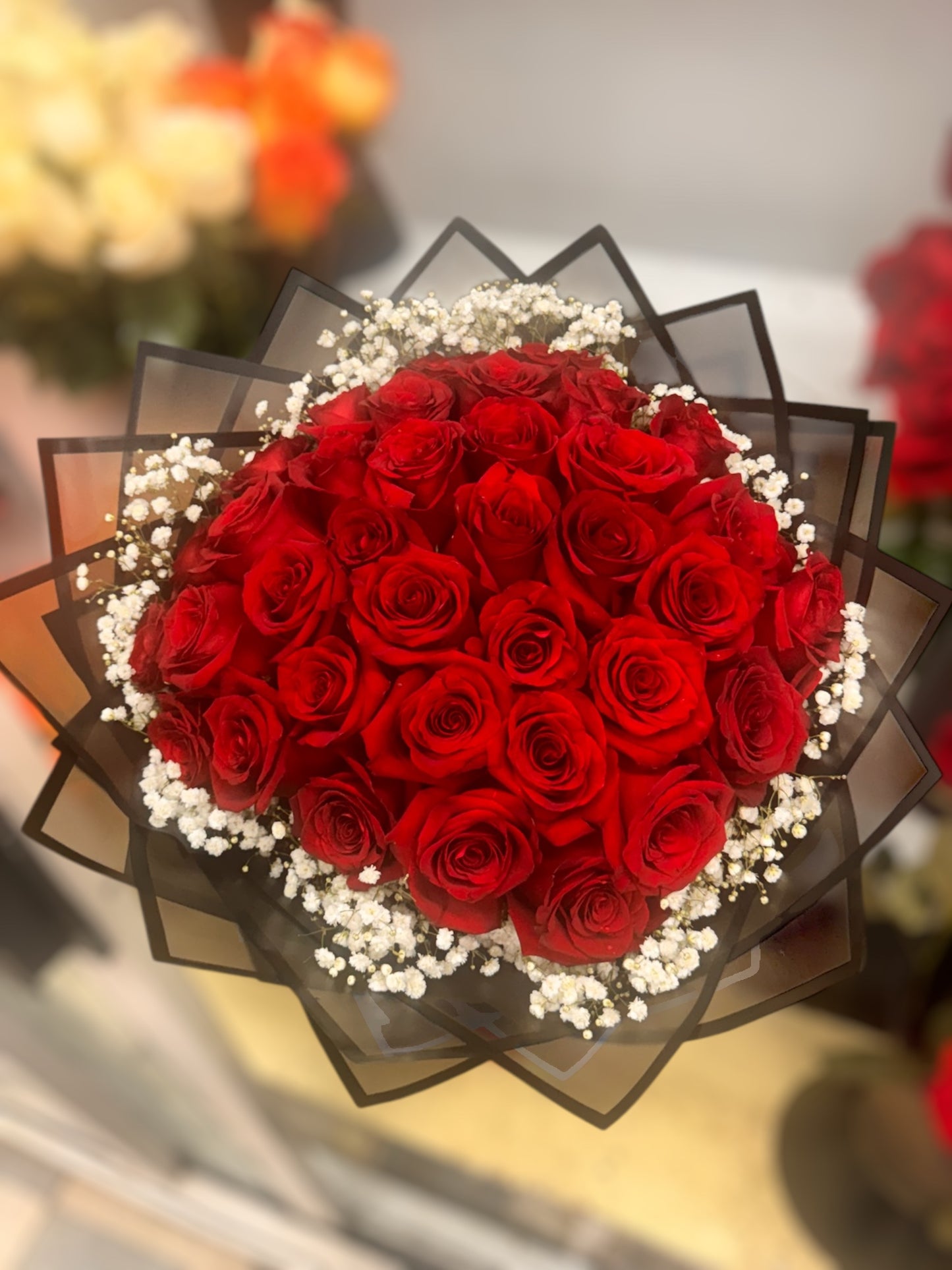 36 Premium Roses sorrounded by Baby breath image 2