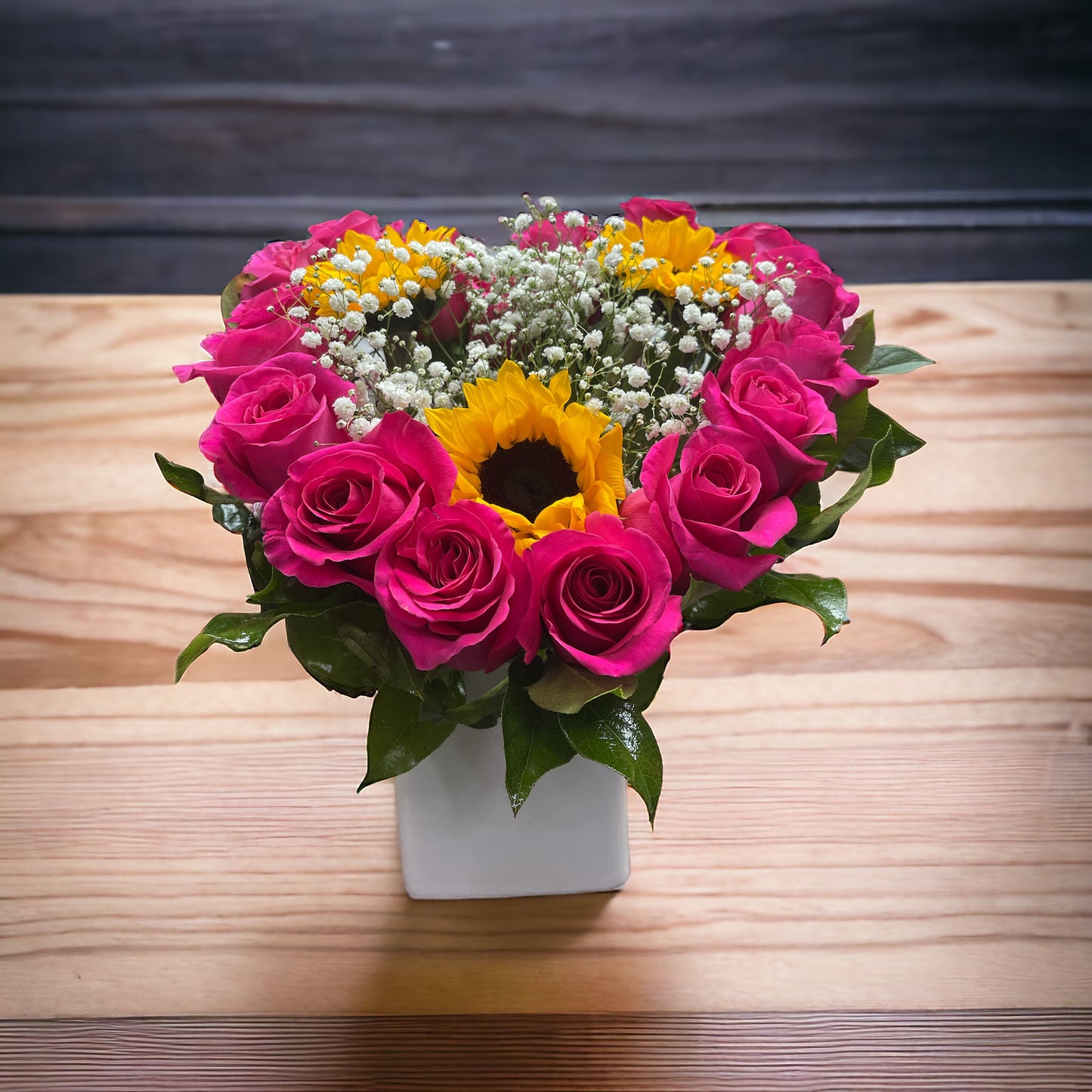 Slanted Beautiful Heart made with Premium Fresh Hot Pink Roses image 3