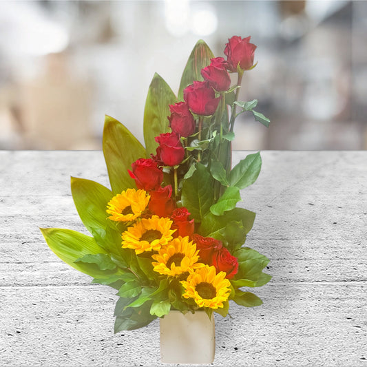 Roses and sunflowers arrangement image 1