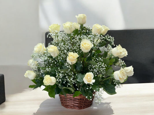 24 Beautiful White Roses Basket Arrangement image 1