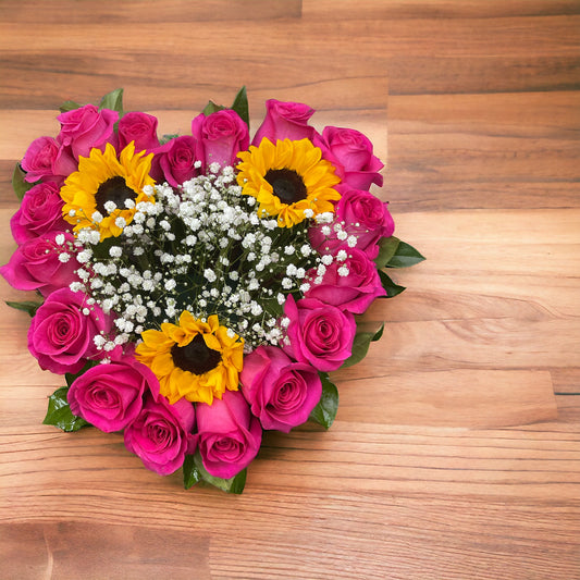 Slanted Beautiful Heart made with Premium Fresh Hot Pink Roses image 1