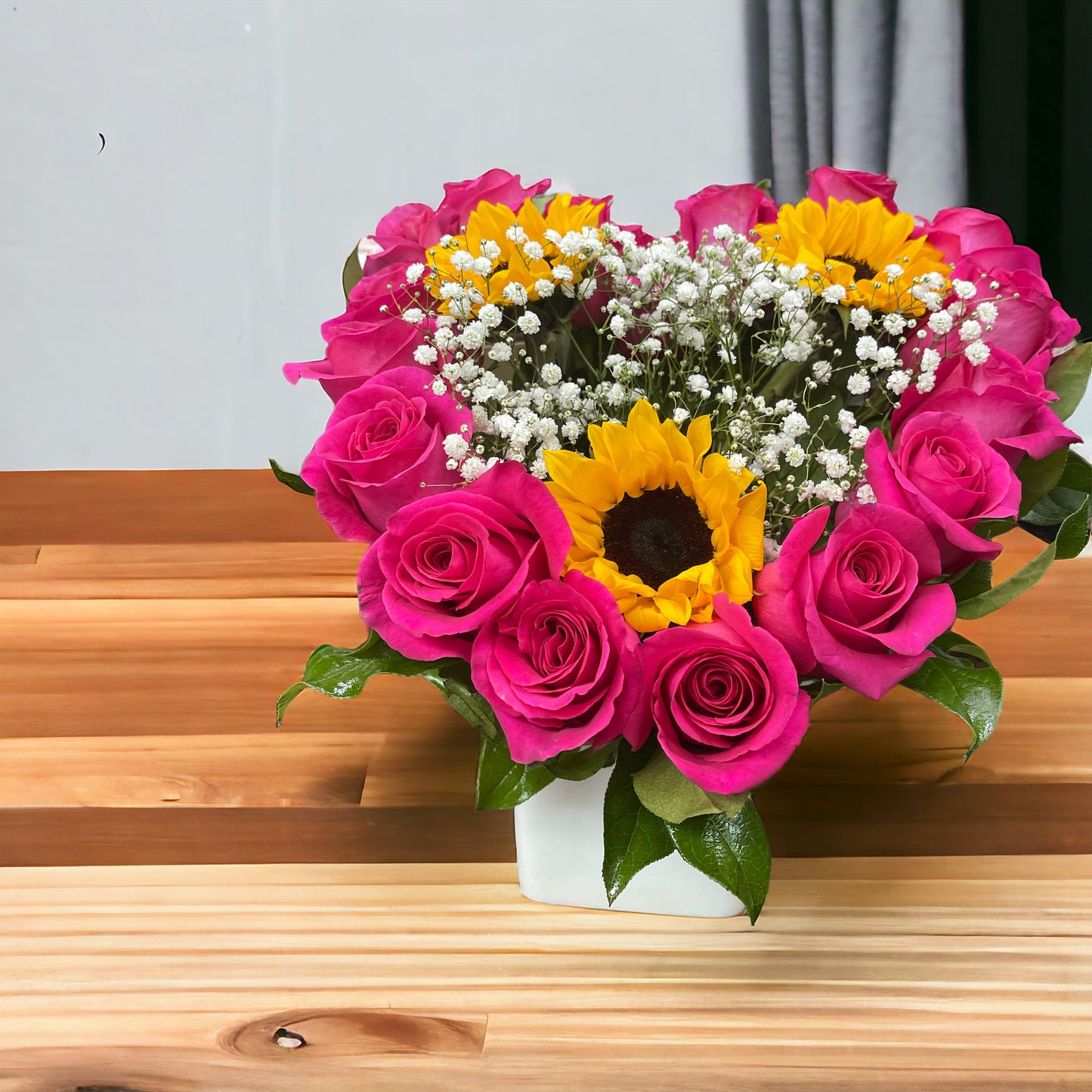 Slanted Beautiful Heart made with Premium Fresh Hot Pink Roses image 2