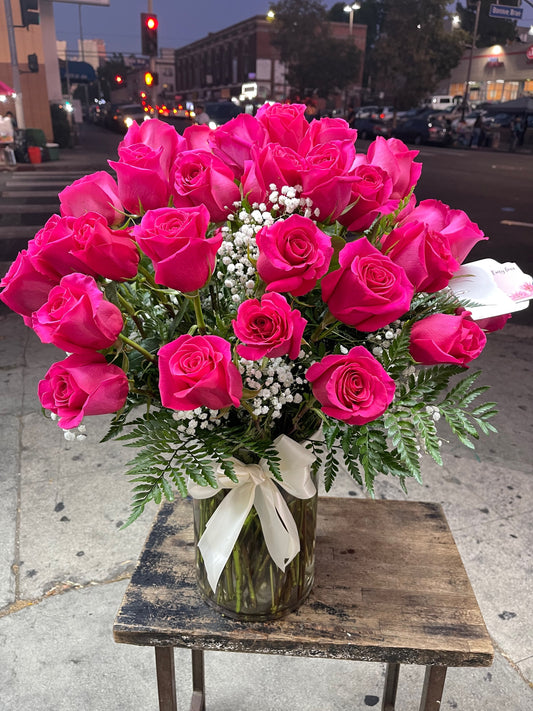 51 HOT PINK PREMIUM Roses in Heavy Duty Vase image 1