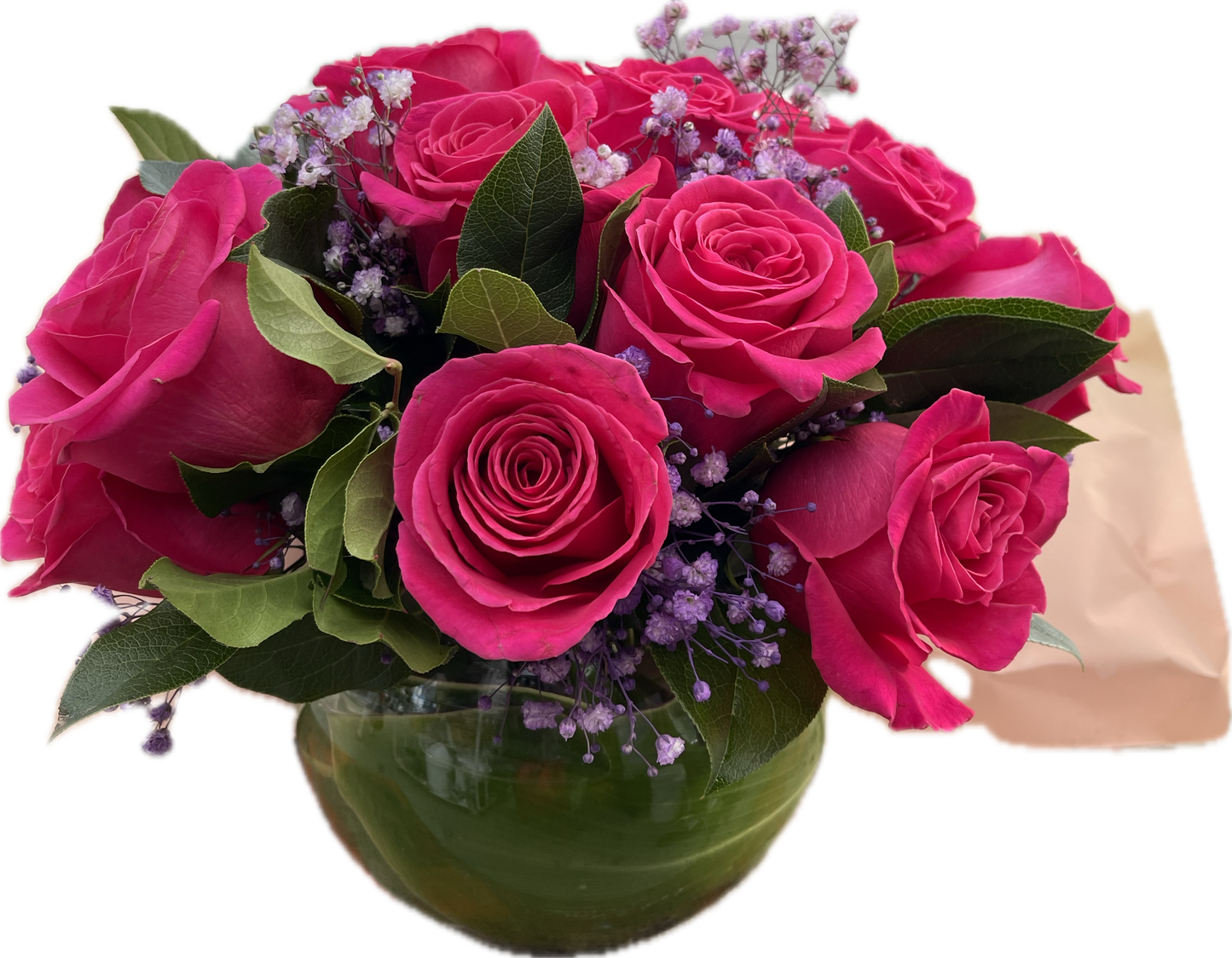 HOT Pink Roses like her Beautiful cheek (25 Premium Roses) in glass vase image 0