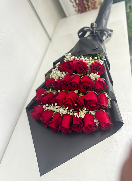 25 Beautiful Long Stem Premium deep Red Roses Stacked up image 1