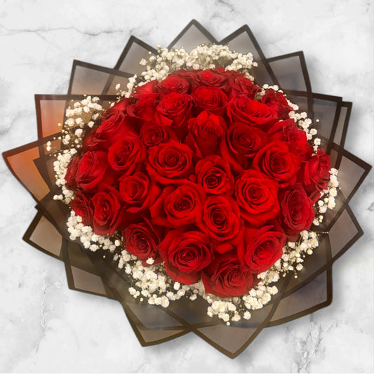 36 Premium Roses sorrounded by Baby breath image 1