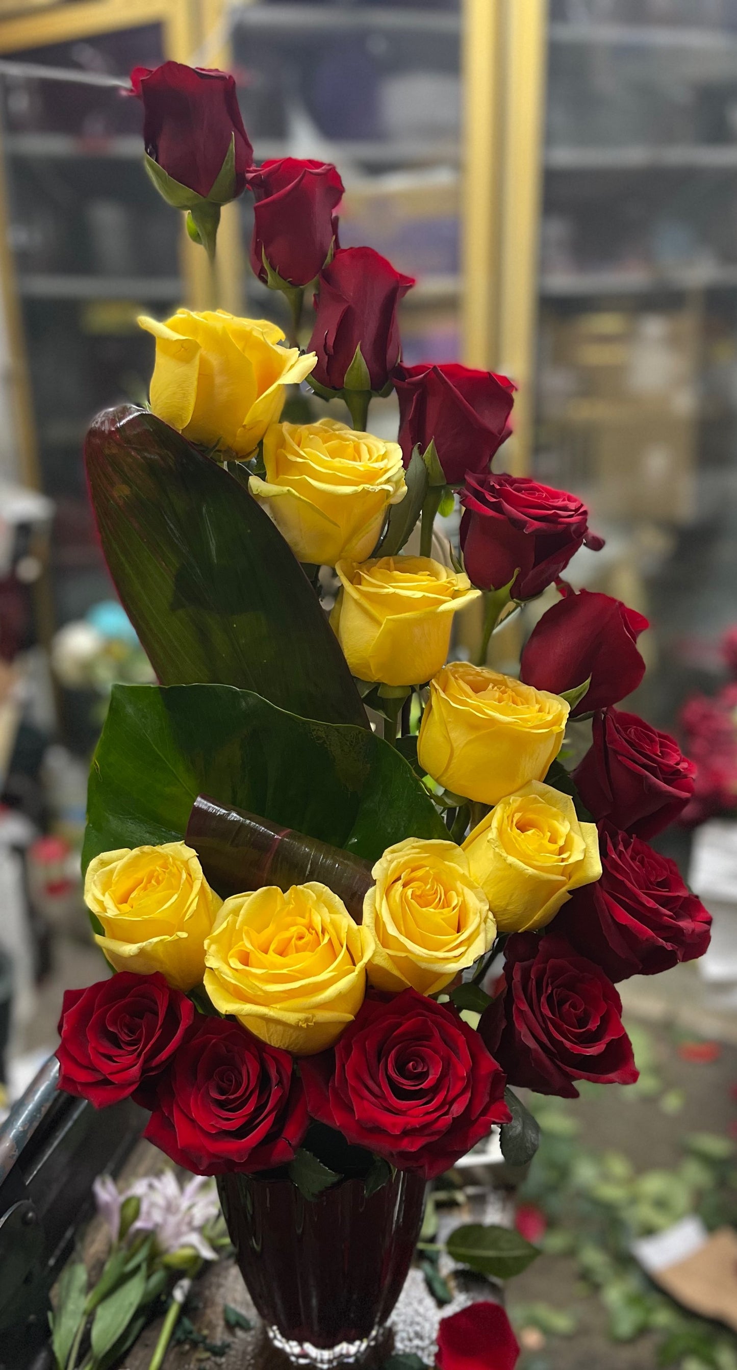 Special of the week Beautiful Arrangement of Deep Red and Yellow Roses image 0