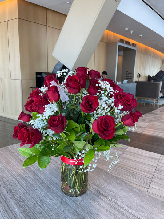 36 Beautiful Red Roses premium in A Heavy duty Glass Vase image 1