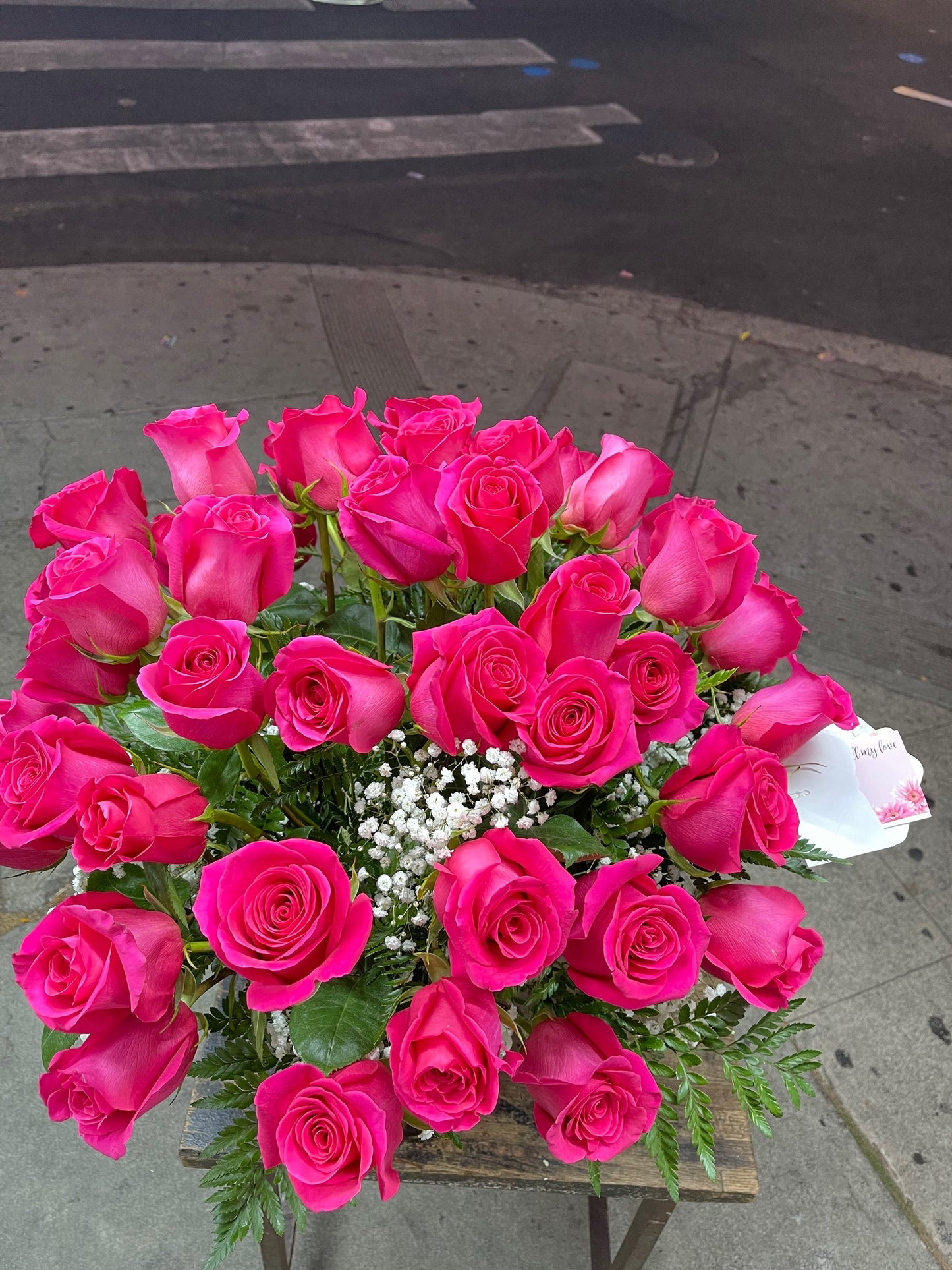 51 HOT PINK PREMIUM Roses in Heavy Duty Vase image 2