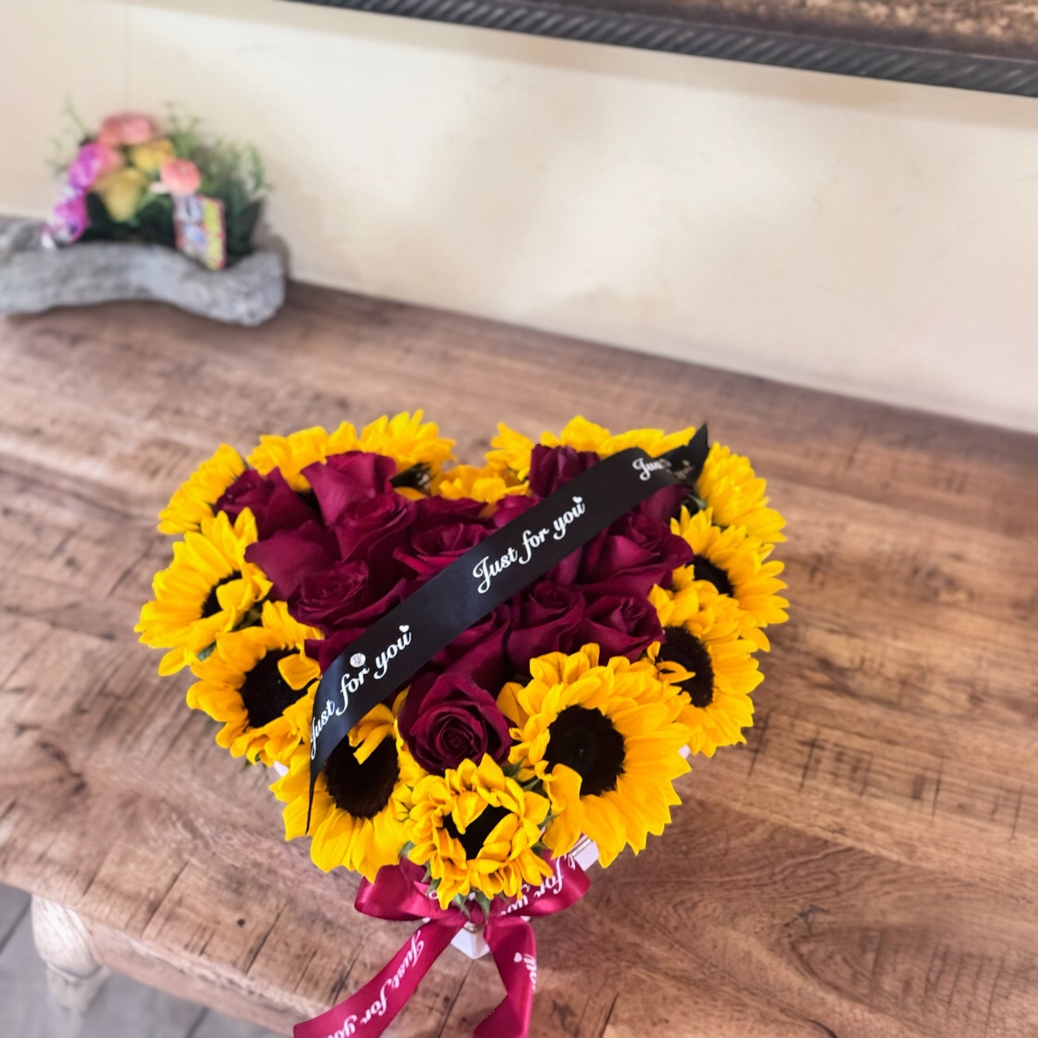 Sunflower and Roses Arrangement of a heart shaped  image 2