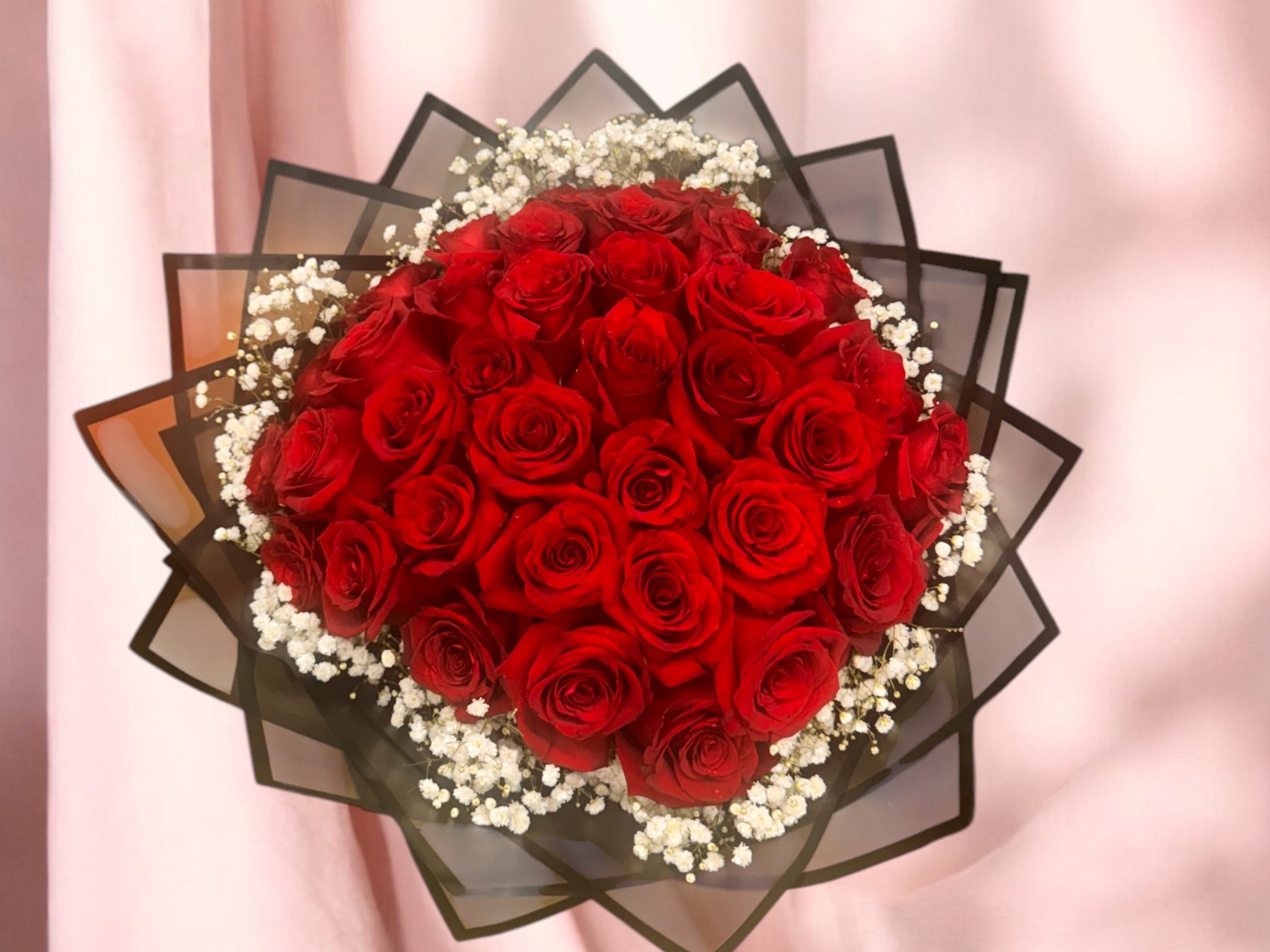 36 Premium Roses sorrounded by Baby breath image 5