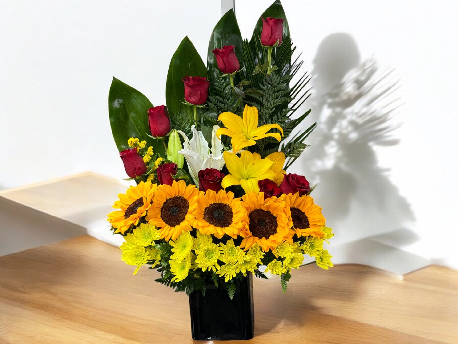  Beautiful Arrangement of Roses and Sunflowers plus lilies image 1