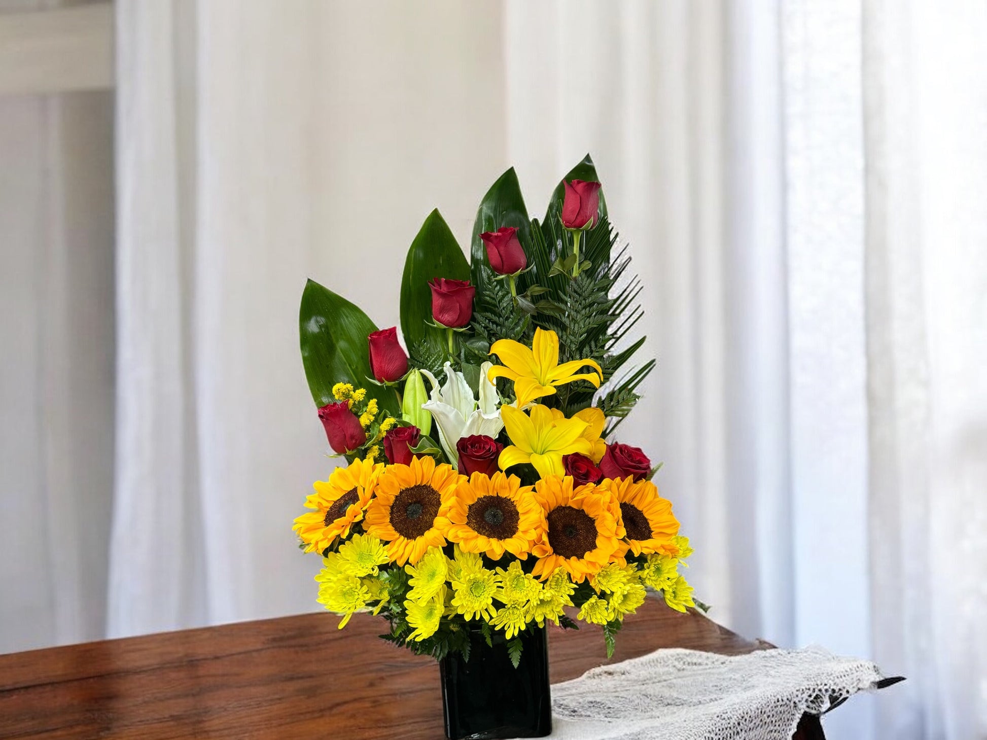  Beautiful Arrangement of Roses and Sunflowers plus lilies image 2