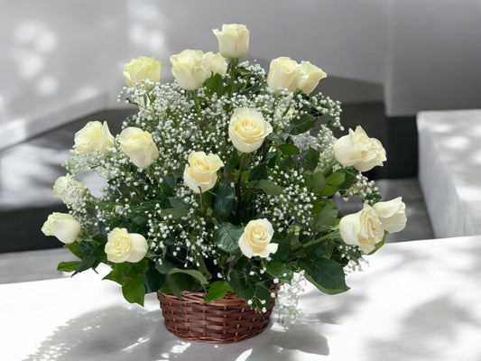 24 Beautiful White Roses Basket Arrangement  image 0