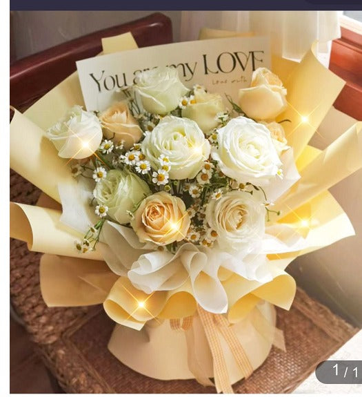 Special Request from Asia White and champagne roses wrapped elequently   image 0