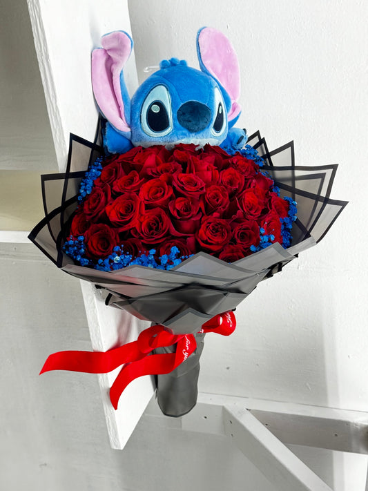 50 Premium Red Roses with Stich Teddy Buchon image 0