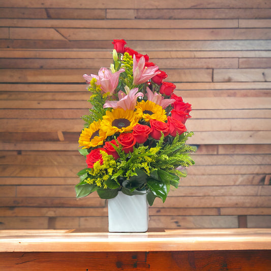 Beautiful Coral Roses and sunflowers  image 0
