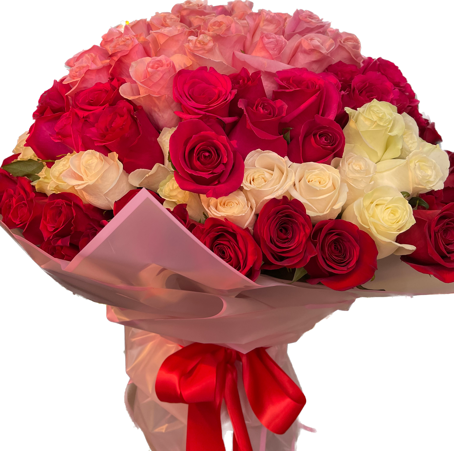 200 ROSES MIXED FFOM HOT PINK, LIGHT PINK, WHITE, AND RED image 0