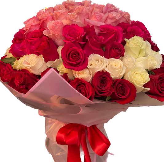 200 ROSES MIXED FFOM HOT PINK, LIGHT PINK, WHITE, AND RED image 0