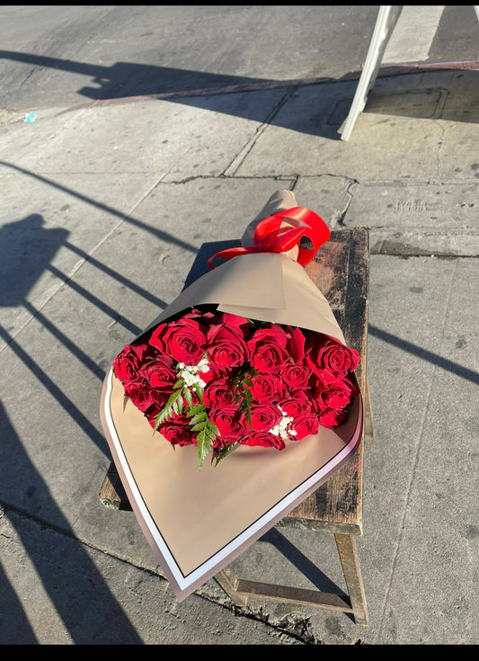 25 Beautiful Deep Red Roses wrapped in Black paper or white  image 0