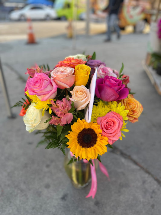 Colorful Assorted roses mix with flowers and sunflowers  image 0
