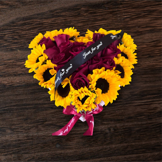Sunflower and Roses Arrangement of a heart shaped  image 1