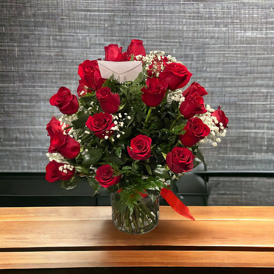 Beautiful 25 Deep Red Roses and glass vase  image 0