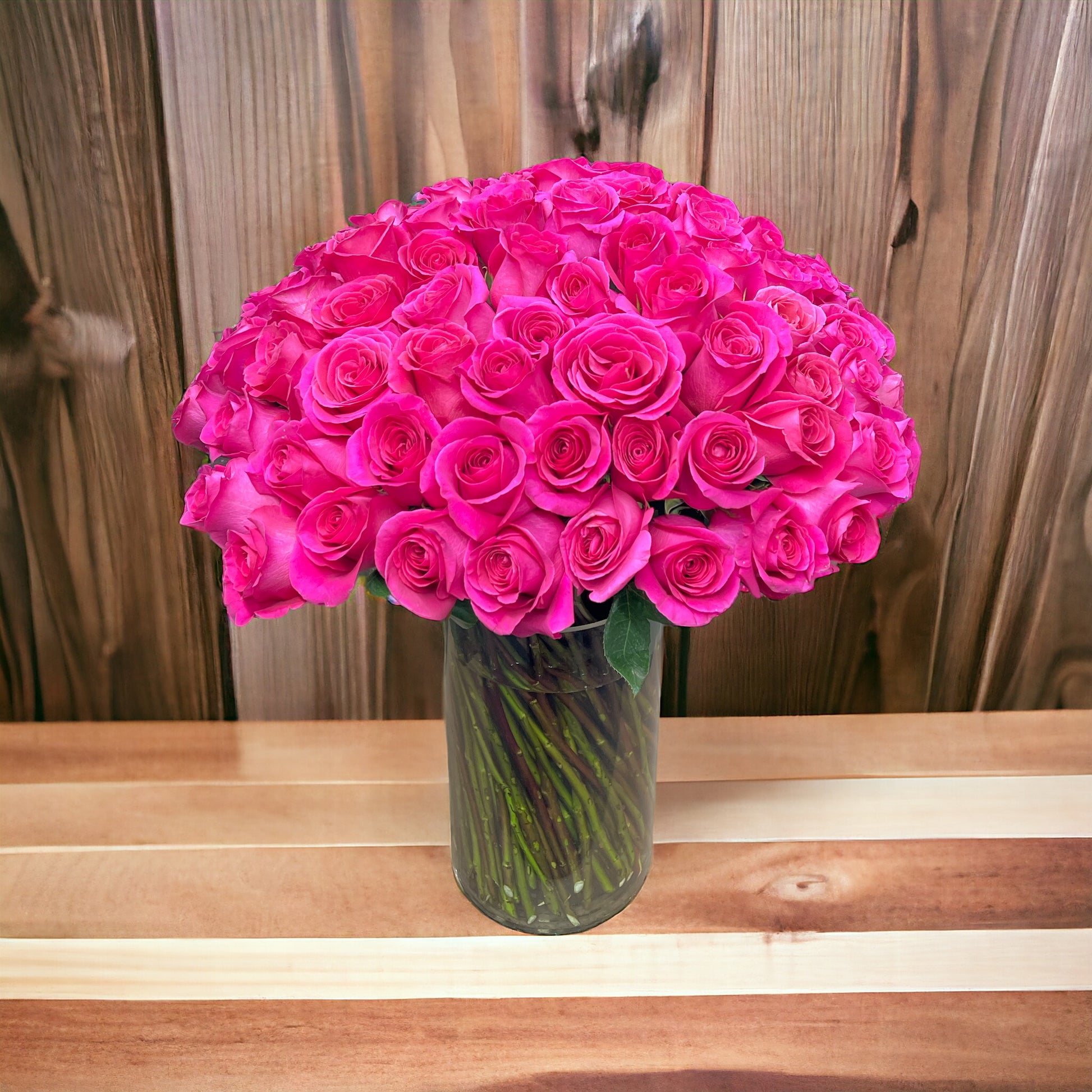 100 Hot Pink Premium Roses in Large vase  image 0