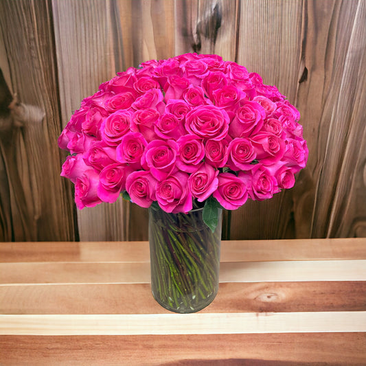 100 Hot Pink Premium Roses in Large vase  image 0