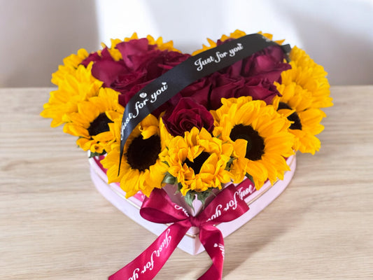 Sunflower and Roses Arrangement of a heart shaped  image 0