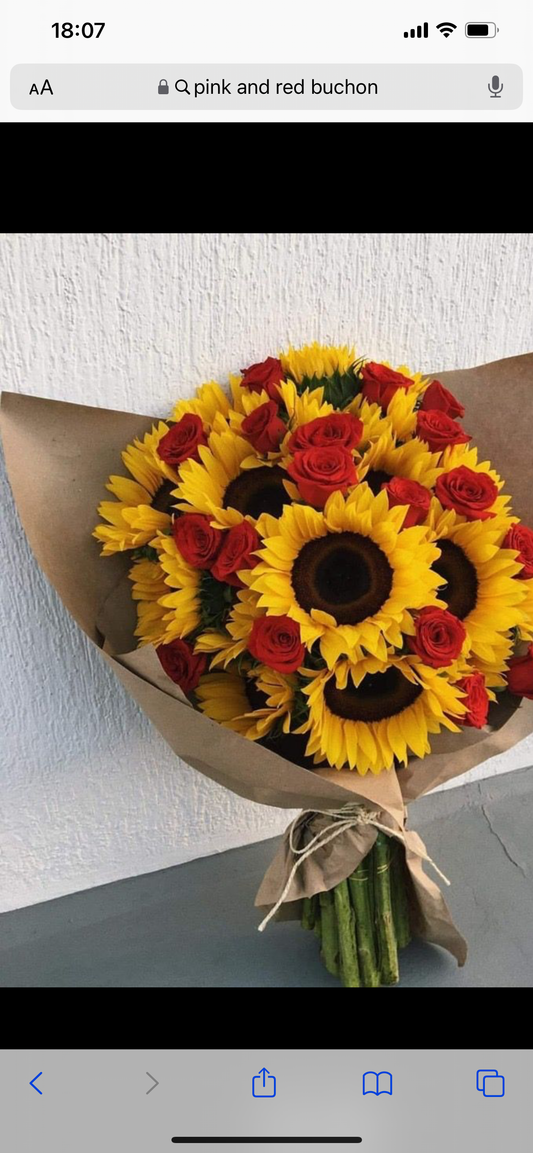 50 Beautiful Roses and Sunflowers Wrapped in black or white wrapping  image 0