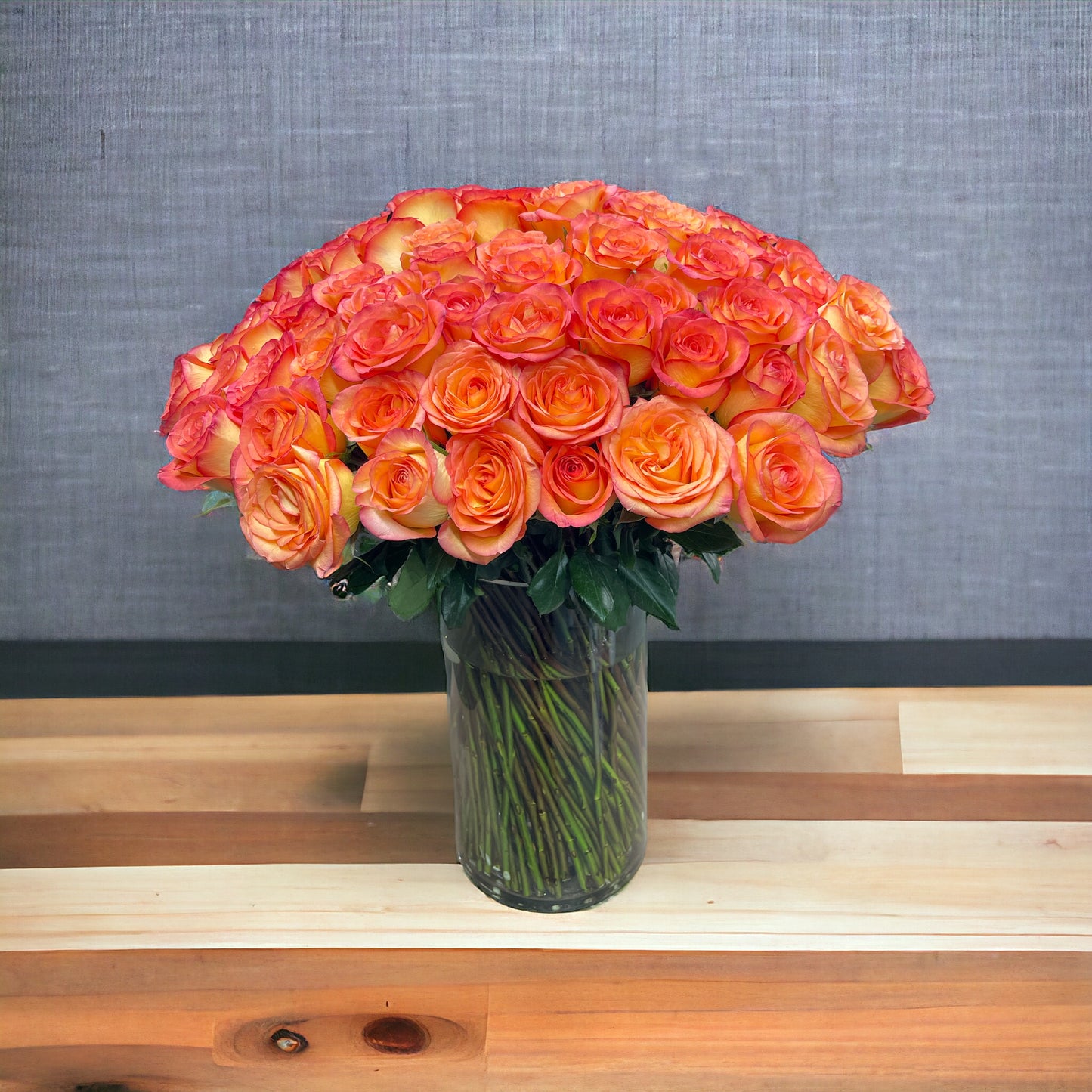 Beautiful 100 Skyfire Orange Roses in a Vase  image 0