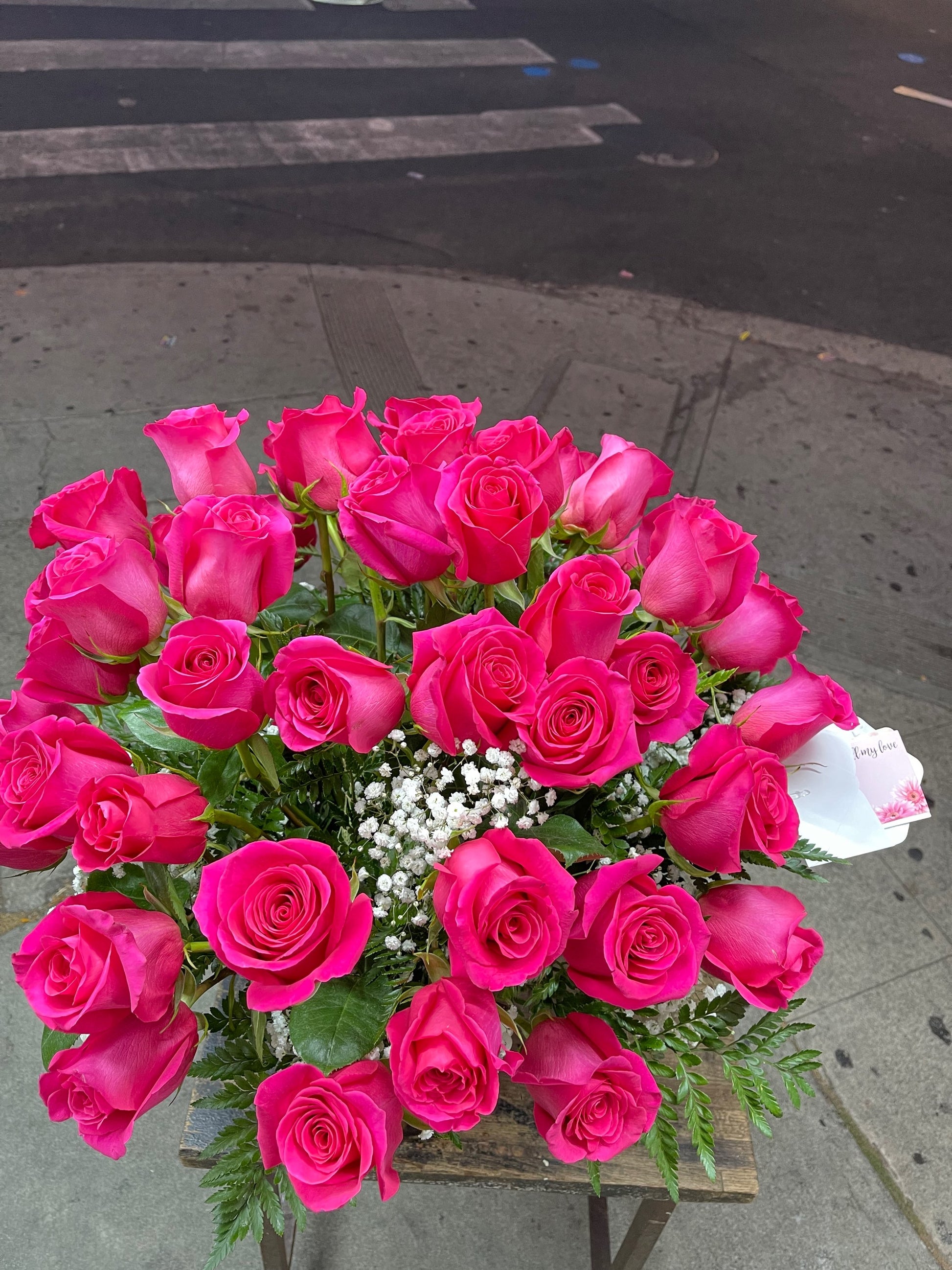 51 HOT PINK PREMIUM Roses in Heavy Duty Vase  image 2